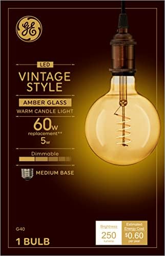 GE Vintage Style LED Globe Light Bulb, 5 Watts (60 Watt Equivalen...
