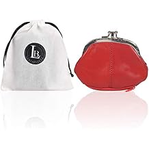 Leatherboss Genuine Leather Coin Purse Double Frame Wallet with Zipper Pocket, Red