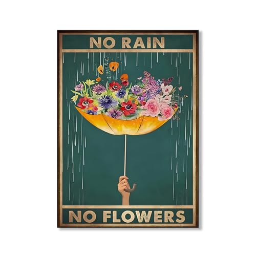 Calkkrer Retro Metall Poster No Rain No Flowers, Wanddeko Für Wohnzimmer,...