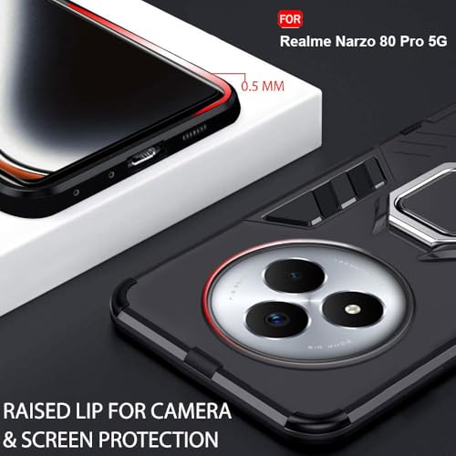 Image of TheGiftKart Tough Armor Bumper Back Case Cover for Realme Narzo 80 Pro 5G | Ring Holder & Kickstand in-Built | 360 Degree Protection Back Cover Case for Realme Narzo 80 Pro 5G (PC & TPU, Black)