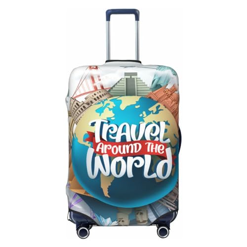 Travel Around The World Luggage Cover Washable Elasticated Luggage Covers for Suitcase TSA Approved Stylish Scratch Resistant Luggage Case Protector