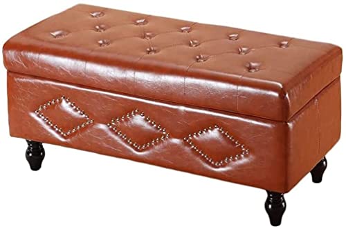 Podnóżek ze schowkiem, wielofunkcyjny taboret z materiału z ramą z litego drewna i skórą PU, idealny na stolik kawowy lub do zmiany obuwia, trwały i stylowy design