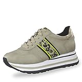 leo schuhe stylen Metall-Logopatch an der Ferse Tamaris 23737-23 Trendige Damen Sneaker aus Lederimitat mit 30 mm Plateauabsatz, Groesse 42, beige/Leo