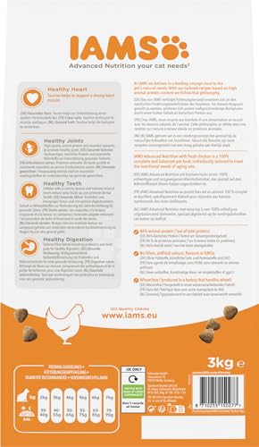 IAMS Senior Katzenfutter trocken mit Huhn - Trockenfutter für ältere Katzen ab 7 Jahren, 3 kg