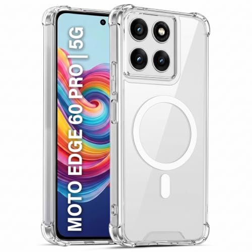 Image of TRUEUPGRADE Back Cover for Motorola Moto Edge 60 Pro 5G Non Mag-Safe Transparent PC + TPU Bumper Case with Magnetic Print Shockproof Protection (Transparent Mag-Safe)