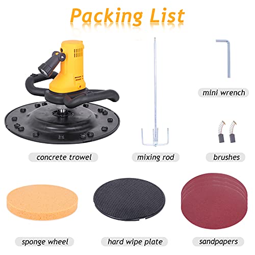 Concrete Trowel with Mixing Rod, Concrete Mixer, 80-200RPM 1680W Electric Plaster Mortar Cement Putty Trowel, Wall Smoothing Polishing Machine