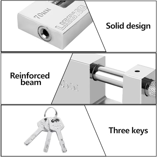 ASelected Wetterfestes Vorhängeschloss, Schweres Outdoor-Vorhängeschloss mit 3 Schlüsseln, 70 MM dicke Schäkel, Klopfschutz, Garage, Container, Tor und Lager, Edelstahlkorpus