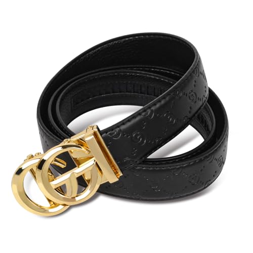 Image of Aurolran Men&Womens Leather Dress Belt Business Automatic Buckle Belt Color-Black Silver Gold