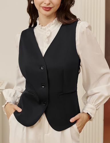 Belle Poque Women Suit Vest Button Down Dressy Vest Tops Waistcoat with Pockets3
