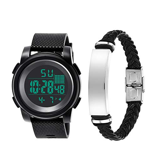 Mens Digital Sports Watch LED Screen Large Face Military Watches for Men Waterproof Casual Luminous Stopwatch Alarm Simple Army Watch with Bracelet White