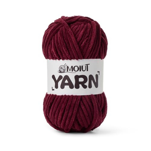 Image of Fluffy Chenille Yarn for Crocheting, Chunky Velvet Yarns for Crochet Amigurumi, Baby Yarn for Crocheting Soft Blanket, 87.4yds /3.5 oz Bulky Yarns for Crafts /Hats /Shoes /Socks (Burgundy)