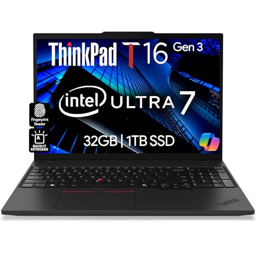 Lenovo ThinkPad T16 Gen 3 Business Laptop 16” FHD+ Display, Intel Ultra 7-155U (Beats i7-1355U), 32GB DDR5 RAM, 1TB SSD, 5MB Webcam, WiFi 6E + BT, RJ-45, HDMI, Win 11 Pro, AI Copilot - Black