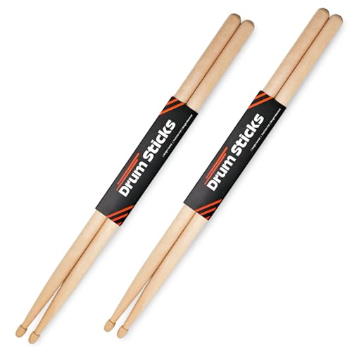 2 Pairs Drum Sticks 5A, Professional Classic Maple Wood Drumsticks, Wood Tip for Acoustic Drums or Electronic Drums, Adults, Kids and Beginners (2Pairs)