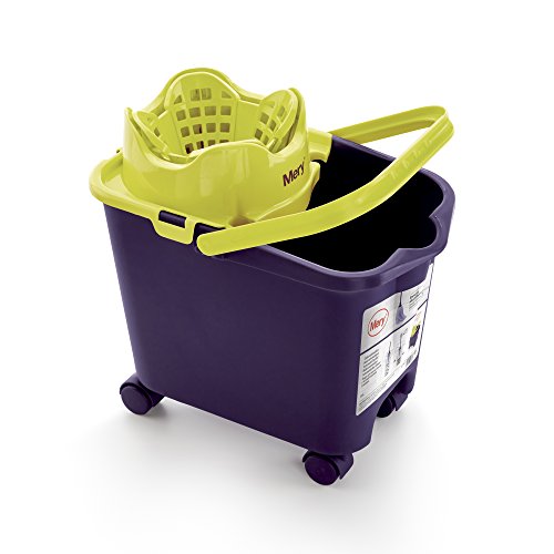 Mery | Eimer+Mopp+Stiel-Set | Automatischer Abtropfständer mit lila und limonenfarbenen Rädern, 14 l | Super saugfähiger Mikrofaser-Mopp | Teleskopstange aus Kunststoffstahl – Bild 3
