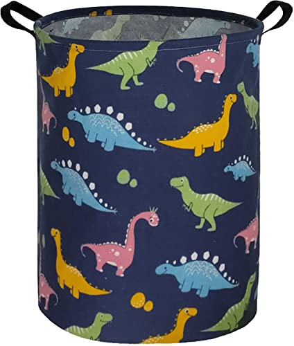 Essme Dinosaur Laundry Basket Storage Bin large Collapsible Canvas Waterproof Coating Nursery hamper for Toy Bins,Baby hamper,Boys and Girls,Home Organizer.(Navy Blue dinosaur)