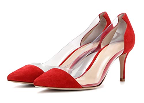 SAMMITOP Women's 65mm Pointed Toe Transparent Pumps Mid Heel Dress Shoes - Image 4