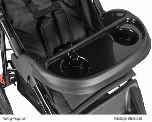 Miniatura 6 de Moby-System Mountain - Cochecito De Bebe Plegable 3 Ruedas Hasta 15kg, Compatible Con Saltador Bebe Y Sophie La Girafe - Respaldo Ajustable, Cesta Grande, Proteccio N Solar - Negro