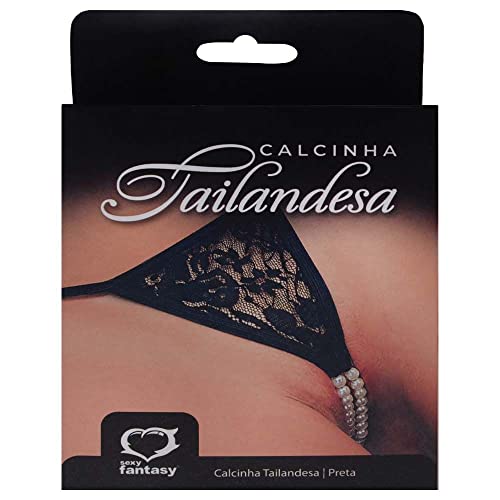 Calcinha Tailandesa Rendada Preta Com Perolas - Sexy Fantasy