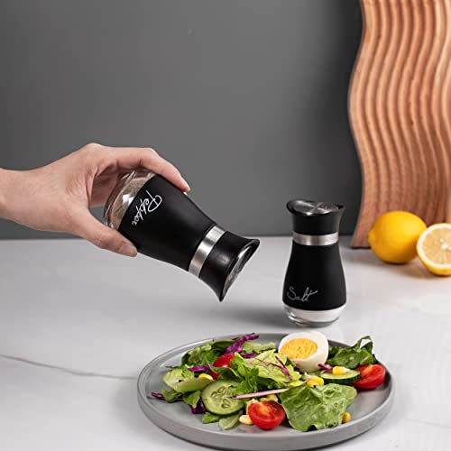 Salt and Pepper Shakers, Stainless Steel and Glass Bottle, Set of 2, Black - Thumbnail 4
