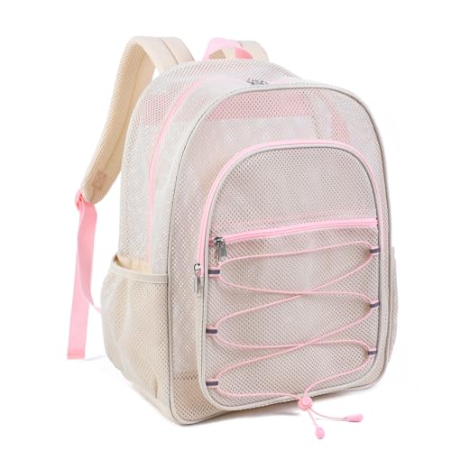 Image of COVAX Mesh Backpack for School Heavy Duty Semi-Transparent Bookbags for Beach, Swimming, Sports, Work, Travel (Beige)