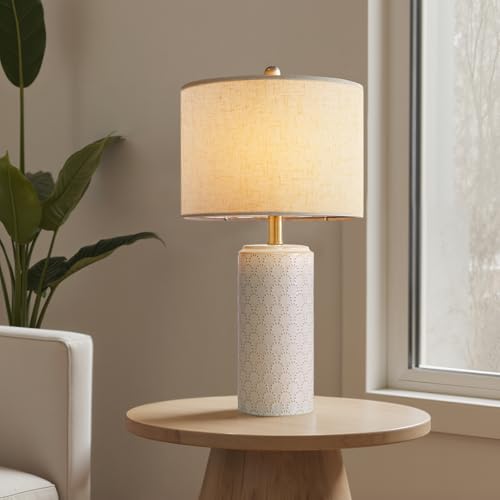 Lámpara de mesa cerámica set 2, moderna 23 pulg blanca miniatura 4