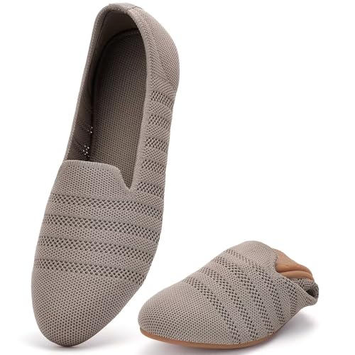 Image of poemlady Women's Ballet Flat Shoes Dress Shoes Knit Round Toe Slip On Ballerina Walking Flats Shoes for Woman Low Wedge Casual
