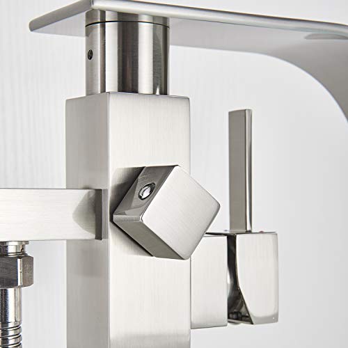 Senlesen Stainless Steel Barthroom Tub Filler Faucet Floor Mounted Bathtub Shower Faucet Waterfall Spout Free Standing Tub Mixer Tap with Handheld Sprayer - Thumbnail 3