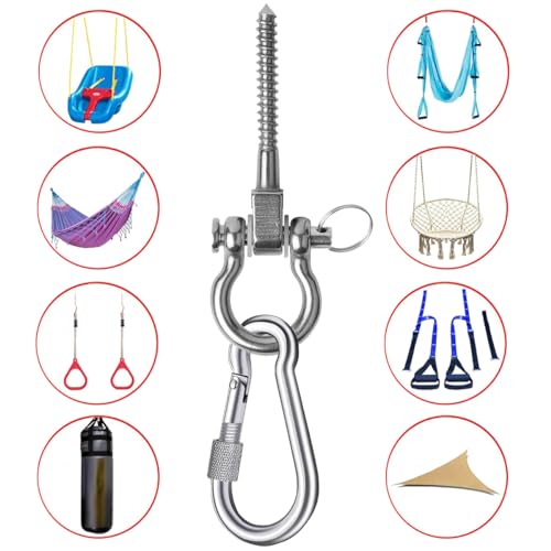 Adicase Schaukelhaken (Karabiner mit Schraubverschluss), 304 Edelstahl Deckenhaken Halterung für Holzbalken, Ich-Balken, Hängematten Haken,Yoga Hängematte Stuhl – Silber – Bild 7