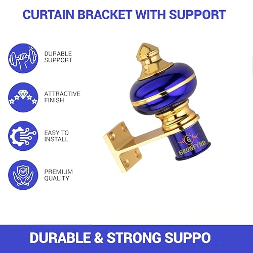 Image of Raj Mandir Curtain Bracket, Parda Holder Aluminium with Support 1 Inch Rod Pocket Finials Door and Window Rod Support for Window & Door Curtain Fitting, Rod Pocket Style (Pack of 1 Pair, Blue)