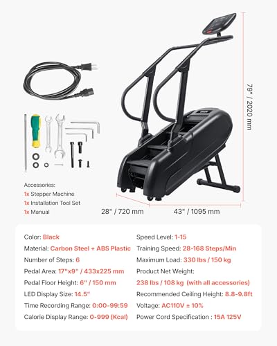 Image of VEVOR Stair Stepper Machine, LED Screen Continuous Climbing Machines, Max Load 330 Lbs Stepping Climber for Home, 15 Speed Levels 28-168 Steps /Minute Stepmill Exercise for Cardio Lower Body
