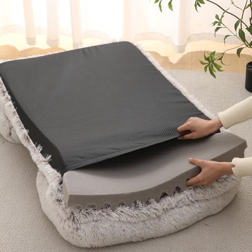 Fluffy Wolke Orthopädisches Hundebett, Hundekissen, für mittelgroße Hunde 2.5-40KG, wasserdichte Innenschicht, erhöhte Ränder, Abnehmbarer, waschbarer Bezug, rutschfest,Weinrot,S 40*35 CM(