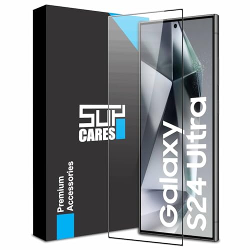 Image of SupCares Tempered Glass for Samsung Galaxy S24 Ultra (6.8 Inch) With Installation Kit | 9H Edge to Edge Screen Protector | Black