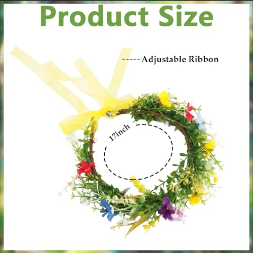 Aprince Flower Crown for Women Girls, Bride Green Leaf Flower Headband Fairy Floral Headpiece Boho Hair Wreath Halo Crown with Ribbon for Wedding Birthday Halloween Festival Maternity Photo Prop - Thumbnail 4