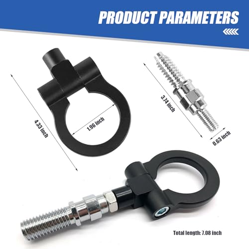 gunhunt 1 PC Car Front Bumper Tow Hook, Aluminum Bumper Pull Ring, Trailer Ring Replacement, Racing Recovery Hook, Screw-on Vehicle Modification Kit, Universal for Most Cars, Trucks, Trailers (Black) - Thumbnail 2