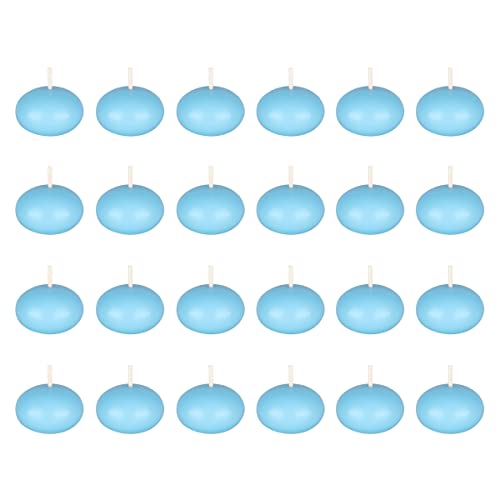 Mega Candles 24 pcs Unscented Light Blue Floating Candles, Hand Poured Wax Candle 1.5 Inch Diameter, Home Décor, Wedding Receptions, Occasions, Festivities, Events, Meditations, Tranquility, Spa