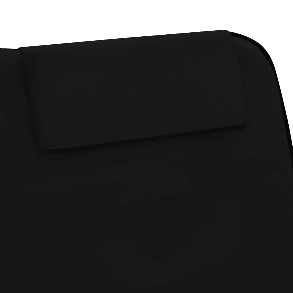 Lot de 2 tapis de plage pliables avec cadre en acier et tissu, réglables et pliables, ergonomiques, pour terrasse, balcon, extérieur, chaise longue de jardin et piscine, noir, avec appui-tête