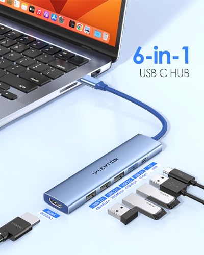 Hub USB C con HDMI 4K, PD 100W, USB C USB 3.0 & 2.0, Adattatore per MacBook Pro 2025-2016, MacBook Air 2025-2018, iPad Pro Air, iPhone 17 Plus Pro Max, Surface Pro (CH17, Blu) - Hub USB - Immagine 1