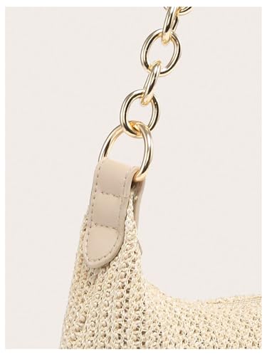 Women's Straw Woven Metal Chain Underarm Bags Small Zipper Beach Boho Shoulder Handbags4