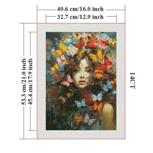 Image of ITSTITCH Stamped Cross Stitch Kits - Full Range of Embroidery Patterns for Beginners or Adults,14 CT 2 Strands DIY Counted Needlepoint Arts Craft-Butterfly Beauty 16x20.8 inch