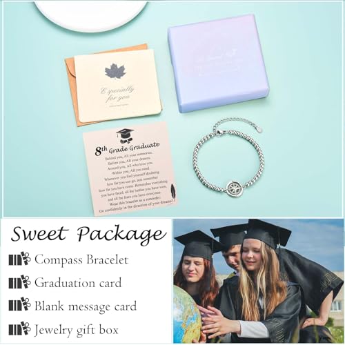 Image of Graduation Gifts for Her Girls Women, Class of 2026 Compass Bracelet High School /College / 5th 6th 8th Grade /Kindergarten /Preschool /Master Degree Graduation Gifts Decorations Card Present