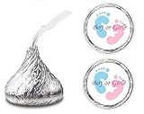 324 Gender Reveal Footprints Kisses Labels For Baby Shower Or Baby Sprinkle Party Or Event, Stickers, Wrappers, Favors (pink, blue)