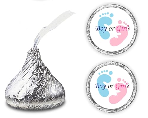 324 Gender Reveal Footprints Kisses Labels for Baby Shower Or Baby Sprinkle Party Or Event Decorations, Boy or Girl Stickers, Wrappers, Favors (Pink, Blue) Made in USA