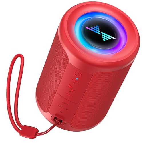 Image of LENRUE Small Portable Bluetooth Speaker with Lights, TWS Stereo Surround Sound, Type C Powered, Bluetooth 5.3, AUX TF Card Input, Wireless for Outdoor Home, Coolest Gifts