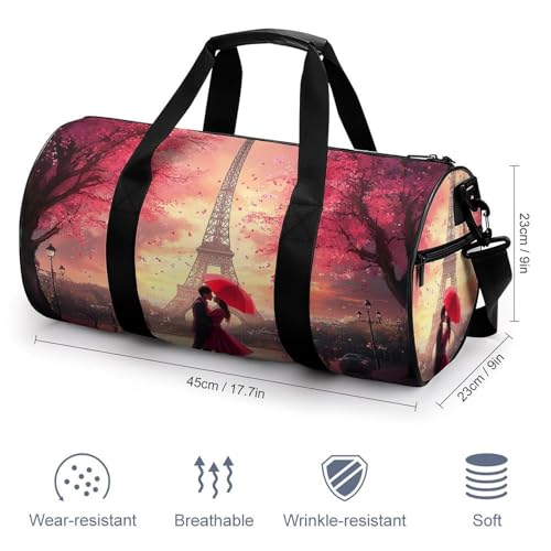 Couples Kiss in Paris Eiffel Tower Gym Bag Travel Duffel Bag Lightweight Carry On Weekender Bag Tote Bags for Women Men2