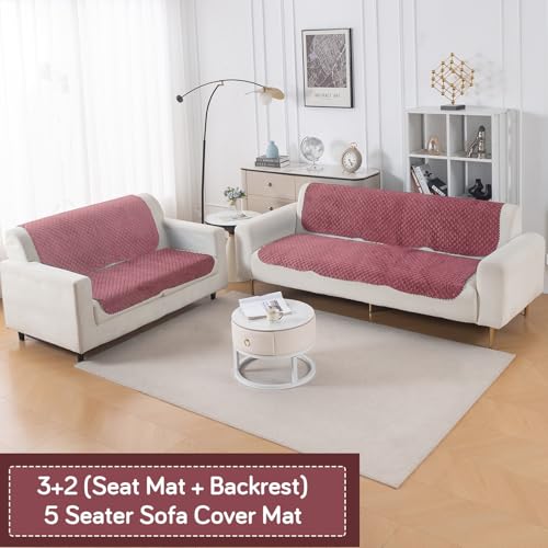 Image of HOKIPO Quilted Sofa Cover 5 Seater - (3+2) for Seat & Back | 'Quilt Classic' Pink (IN-927 * 2+926 * 2-Onion)