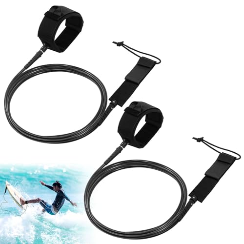 Lunmon 2 Pcs Surf Leash 6/7/8 ft Straight Surf Board Leashes 6/7mm Surfboard Leash Legrope Wrist Strap for Paddleboard, Shortboard, Longboard, Surfboards(Black,8ft,7mm)