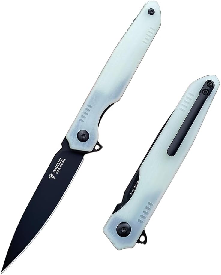 HAN312 Pocket Knife Folding Knife for EDC, 3.38" DC53 Steel Blade G10 Handle Folding knife With titanium alloy clip Ceramic ball bearing locating ball Everyday Carry Knife for Men Women (Jade+Black Blade)