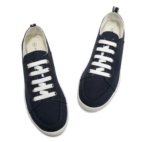 Image of FUNKYMONKEY Slip-On Canvas Sneakers for Women, Comfortable Lightweight Lace-Up Flat Casual Tennis Shoes Breathable Walking Shoes for Everyday Wear
