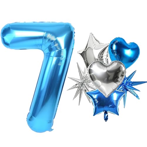 Image of TONIFUL 7th Birthday Balloons Kit 40 Inch Blue Large Number 7 Foil Balloon