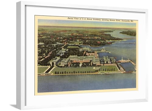 ART.COM Wall Art Print Aerial View, Naval Academy, Annapolis, Maryland on White Frame, 29" x 21"